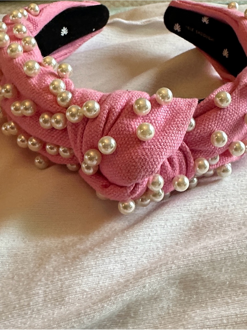 Lele Sadoughi Pink Pearl-Embellished Knotted Headband